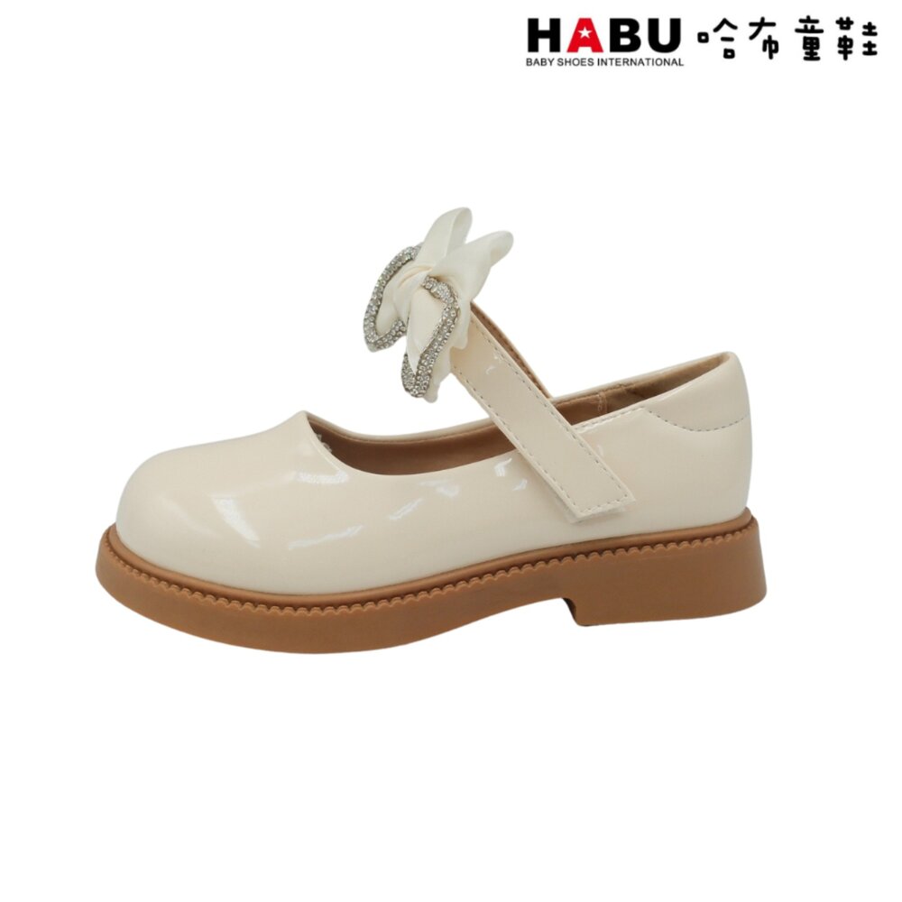 HABU 哈布童鞋 閃亮蝴蝶結 瑪莉珍 學生皮鞋 漆皮 樂福鞋 包鞋 米 白 5058-BE-圖片-1