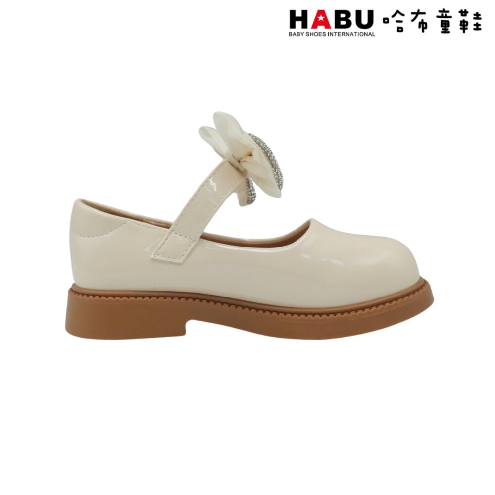 HABU 哈布童鞋 閃亮蝴蝶結 瑪莉珍 學生皮鞋 漆皮 樂福鞋 包鞋 米 白 5058-BE-圖片-2