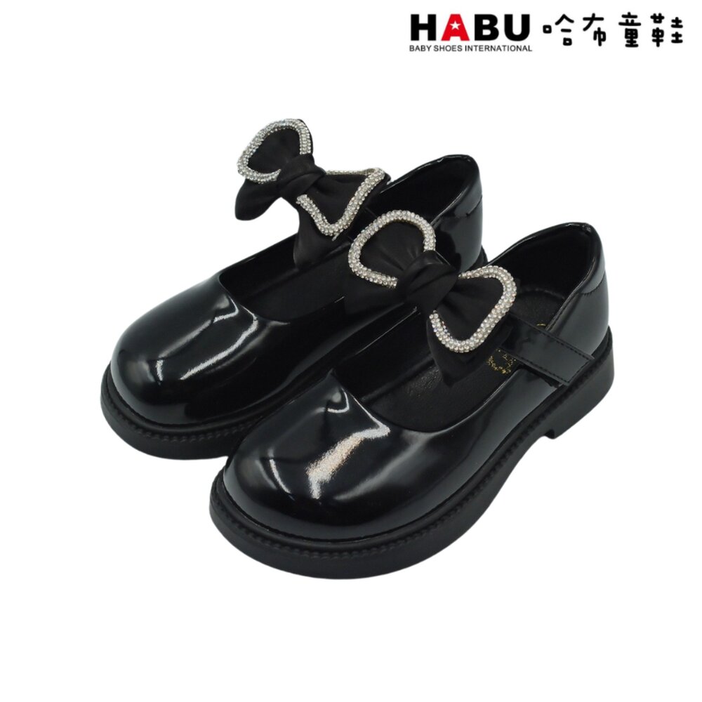 5058-BK-HABU 哈布童鞋 閃亮蝴蝶結 瑪莉珍 學生皮鞋 漆皮 樂福鞋 包鞋 黑 5058-BK