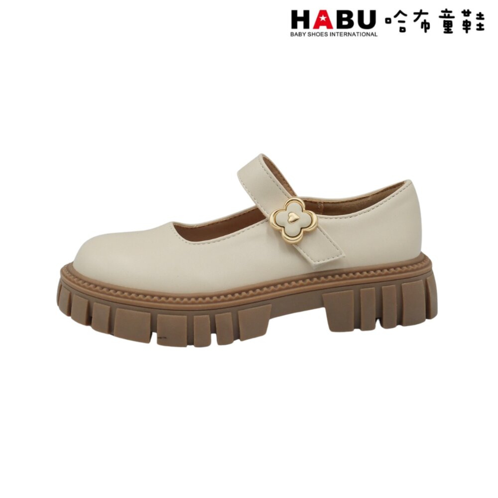 HABU 哈布童鞋 瑪莉珍 學生皮鞋 霧面 厚底 樂福鞋 包鞋 幸運草 米 白 5060-BE-圖片-1