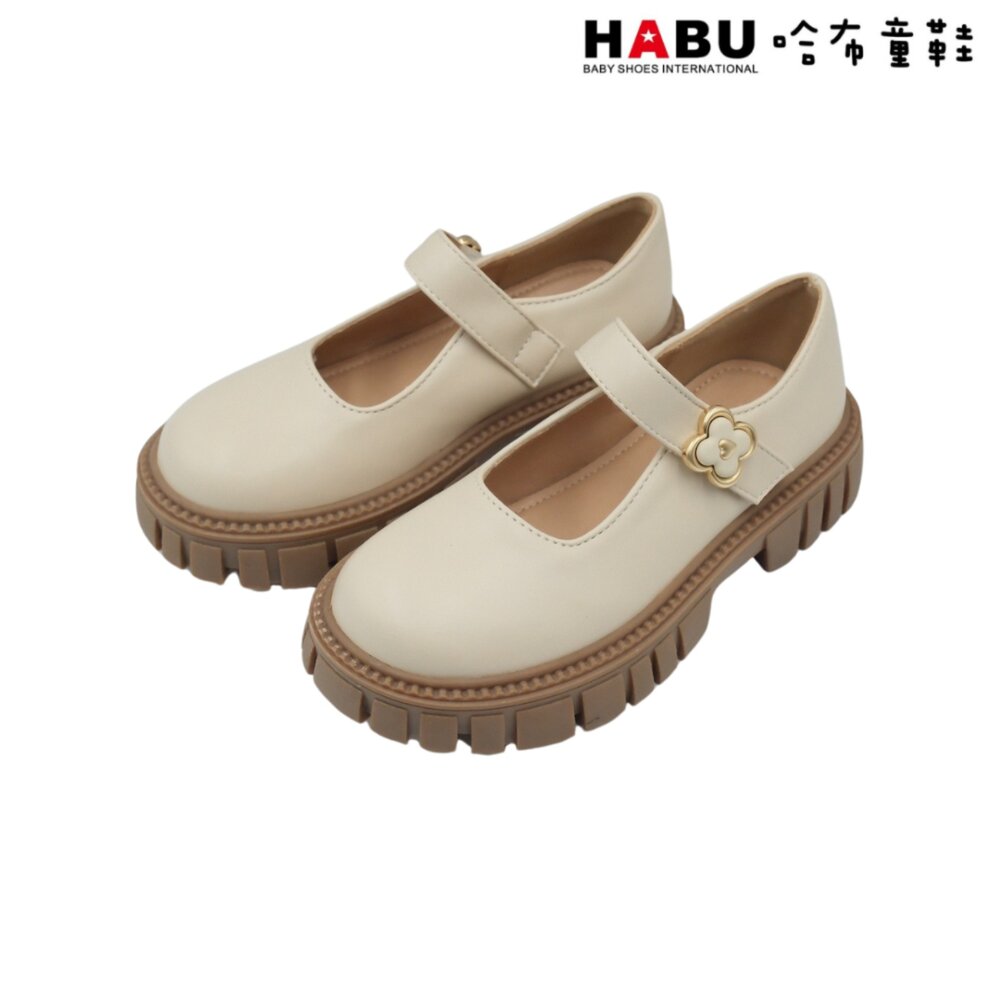 5060-BE-HABU 哈布童鞋 瑪莉珍 學生皮鞋 霧面 厚底 樂福鞋 包鞋 幸運草 米 白 5060-BE