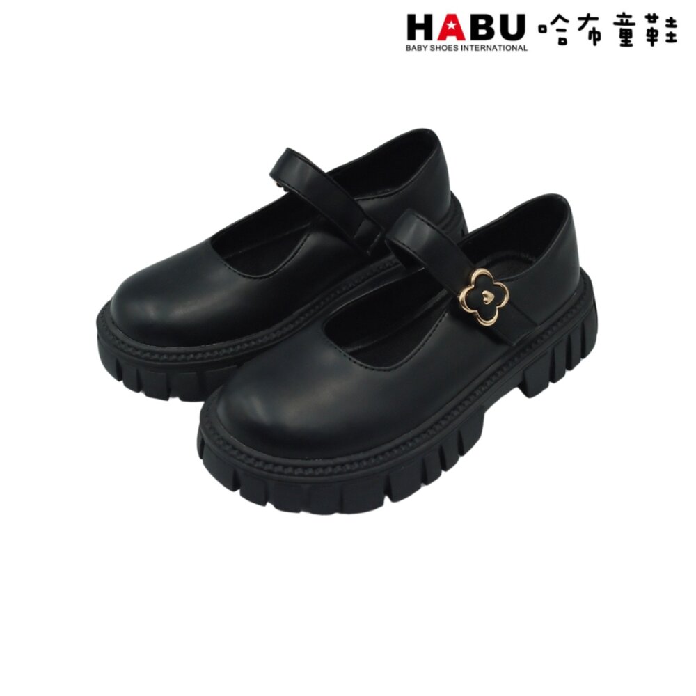 5060-BK-HABU 哈布童鞋 瑪莉珍 學生皮鞋 霧面 厚底 樂福鞋 包鞋 幸運草 黑 5060-BK