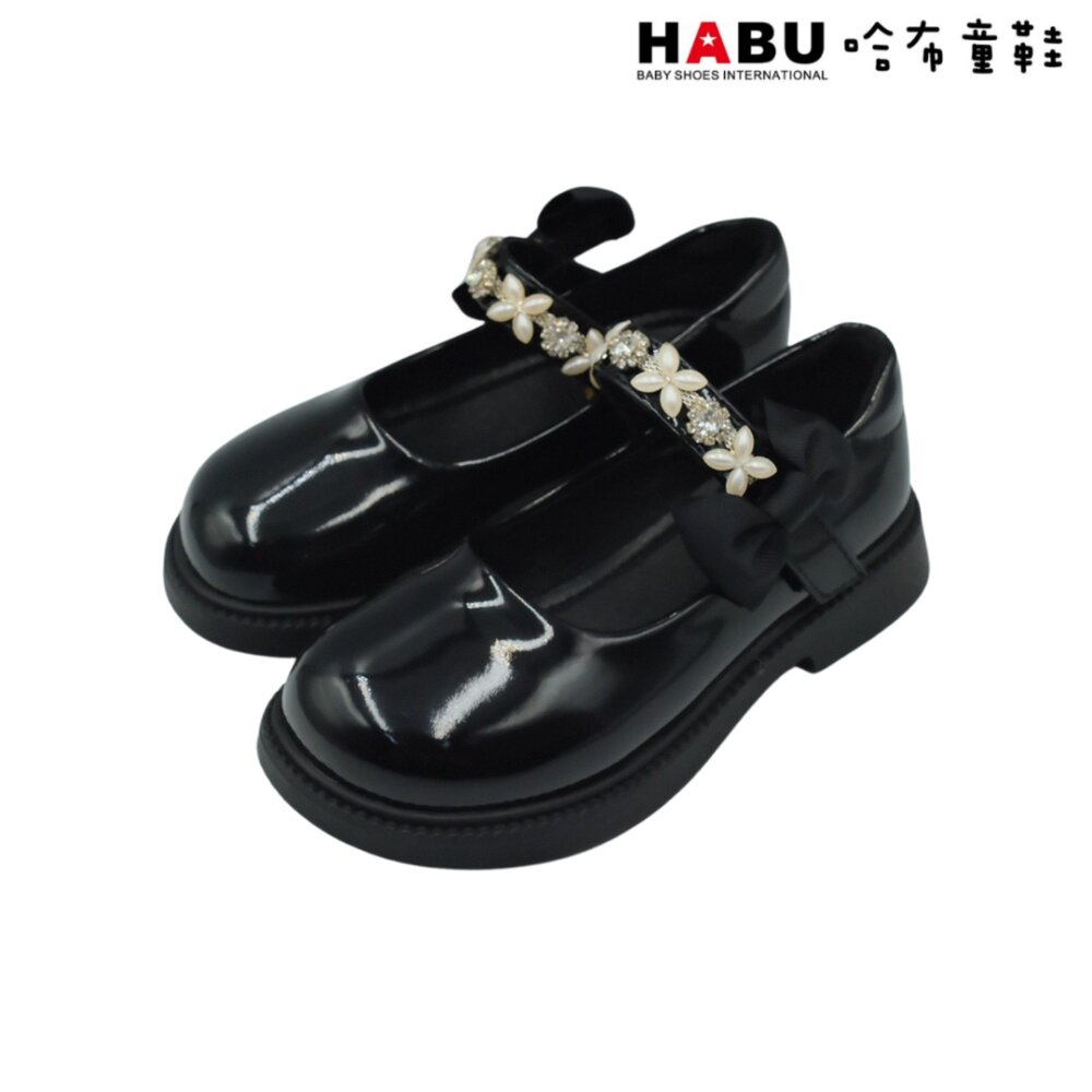 5062-BK-HABU 哈布童鞋 閃亮寶石 瑪莉珍 學生皮鞋 漆皮  蝴蝶結 樂福鞋 包鞋 黑 5062-BK/5062-BK6