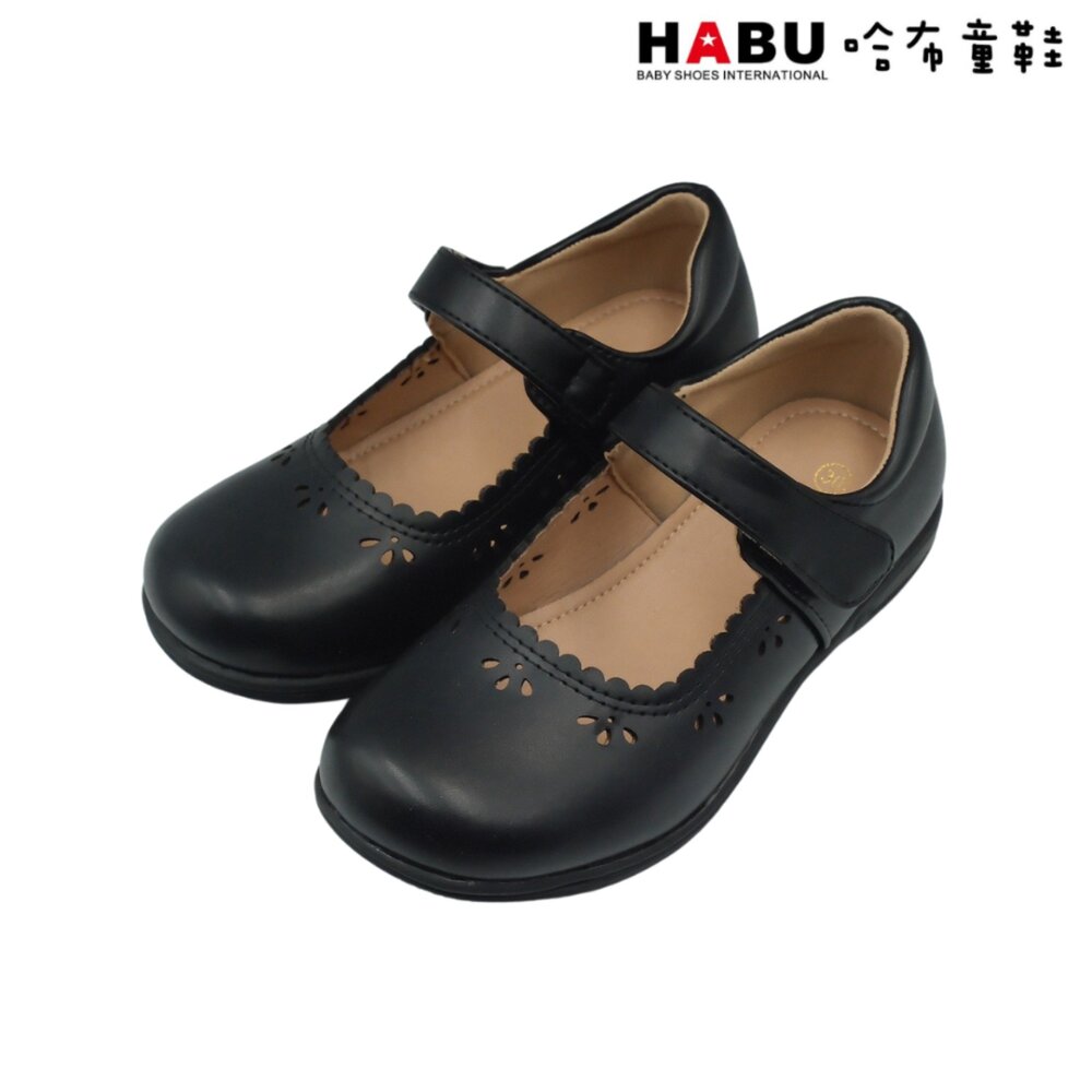5063-BK-HABU 哈布童鞋 柔軟透氣超級纖維 雕花 瑪莉珍鞋 學生皮鞋 霧面 娃娃鞋 公主鞋 包鞋 黑 5063-BK
