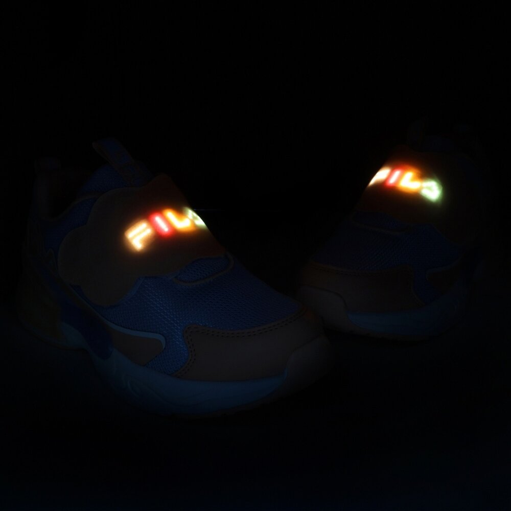 FILA KIDS 斐樂 小童 慢跑鞋 運動鞋 燈鞋 藍 橘 7-J412Z-631-圖片-5