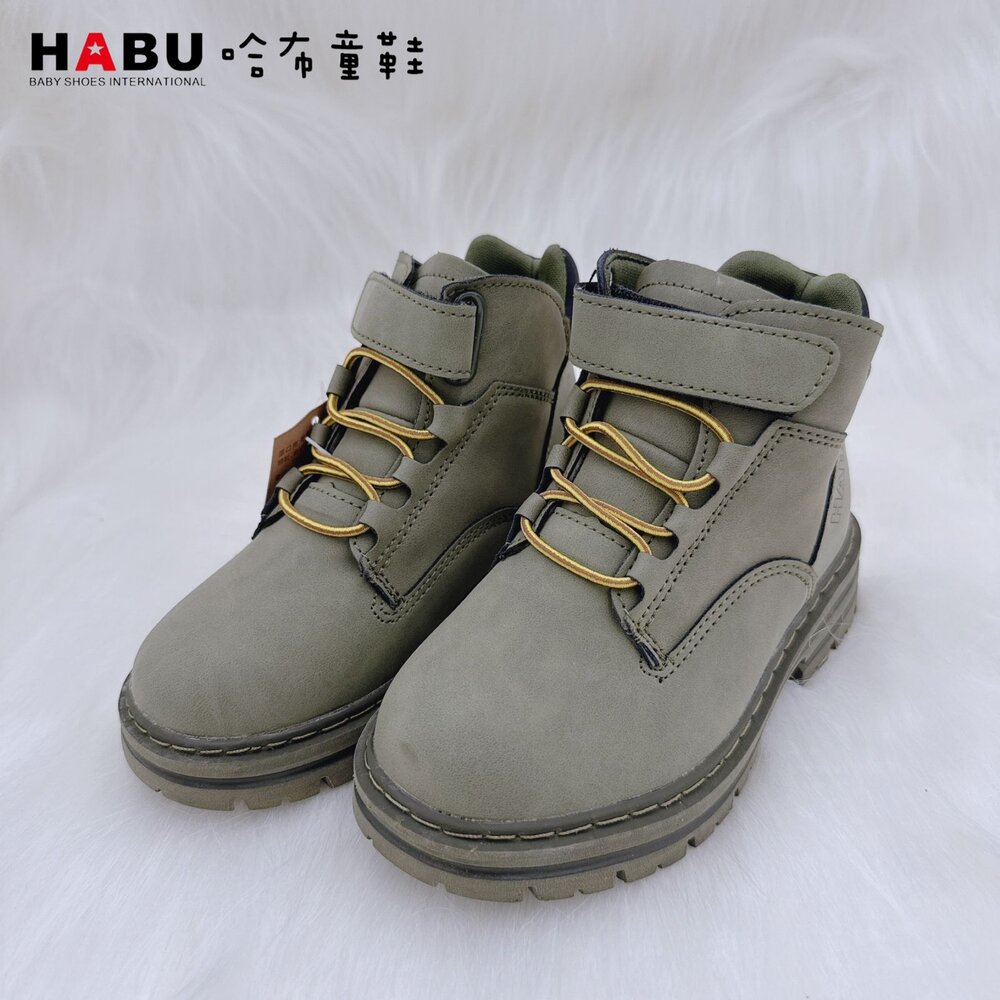 HABU哈布童鞋 高質感兒童帥氣軍靴 軍綠色中性靴 7013-GN-圖片-4