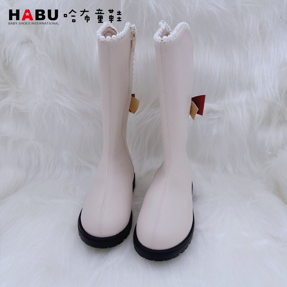 HABU哈布童鞋 小奢華珍珠蝴蝶結 兒童長靴 黑色/米色 7026-BK/ 7026-BE-圖片-3