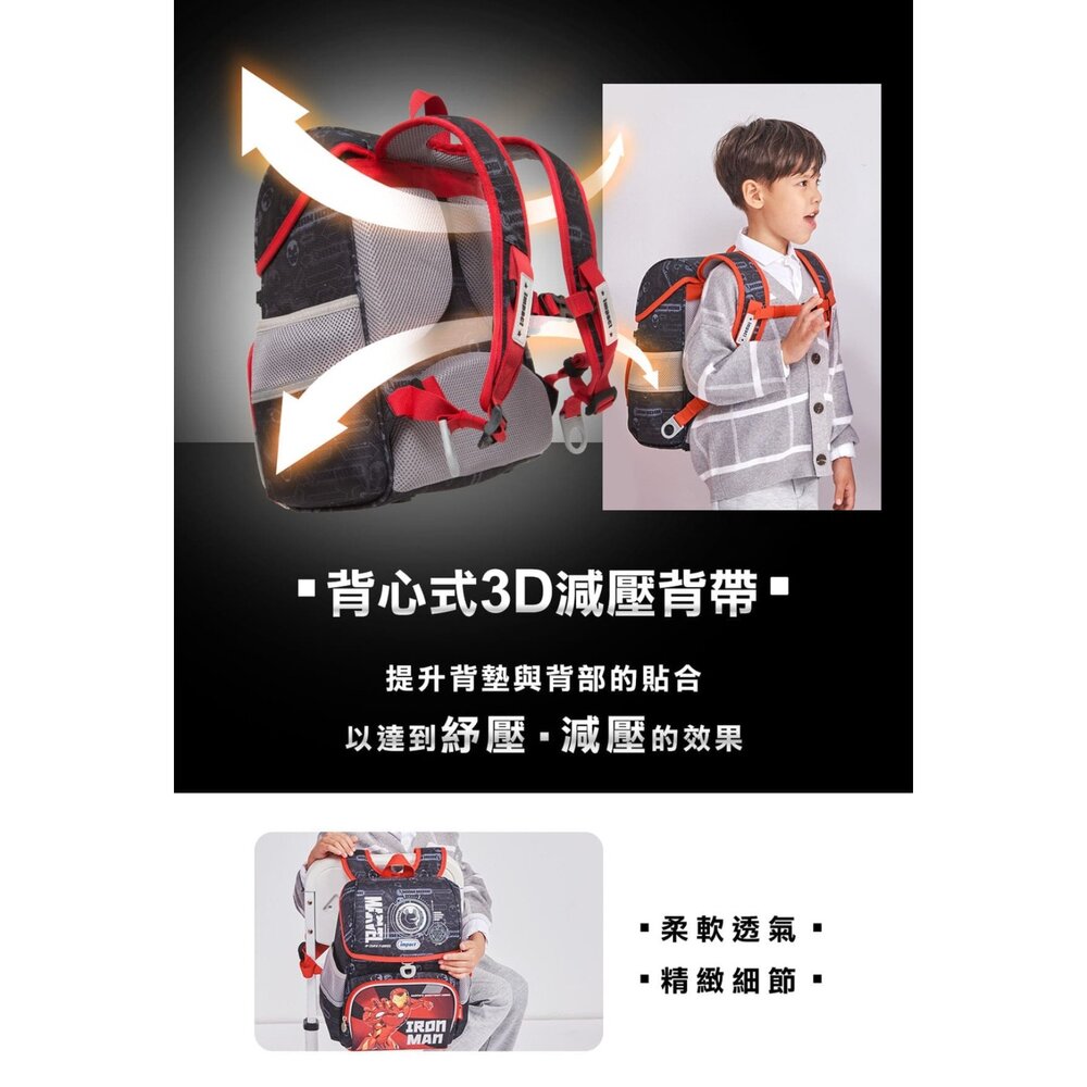 怡寶 IMPACT 鋼鐵人 Iron Man 漫威 懸浮磁扣 護脊書包 IMMV70801BK-圖片-9