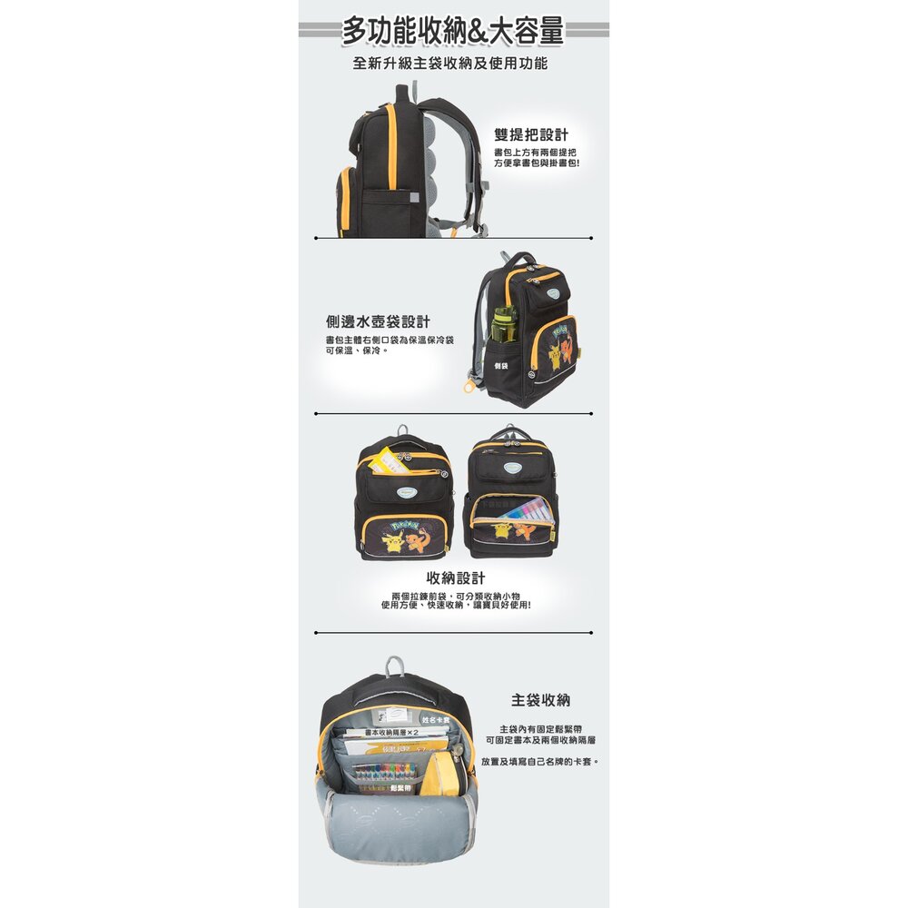 IMPACT 怡寶 寶可夢 皮卡丘 Pokémon 小火龍 噴火龍 超經典學院 護脊書包 IMPKM501BK-圖片-11