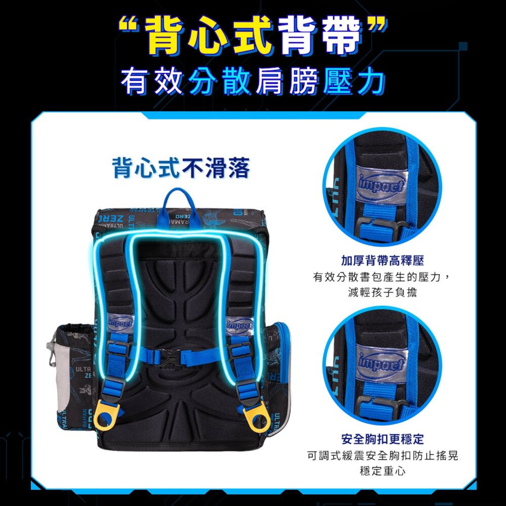 怡寶 IMPACT Ultraman 超人力霸王 懸浮磁扣 護脊書包 MIT 台灣製造 IMUT7063BK-圖片-9