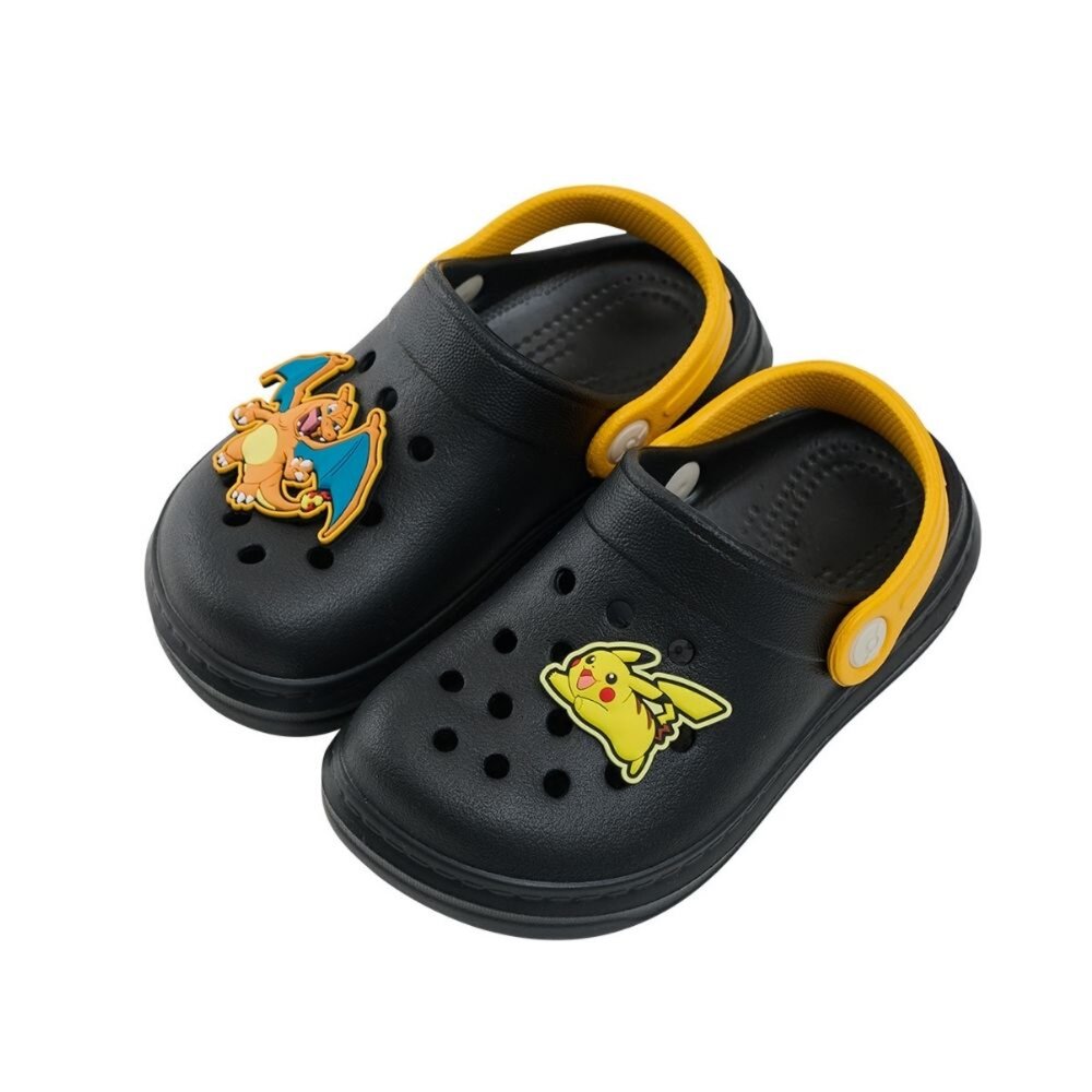 P24654-BK-Pokémon 寶可夢 皮卡丘 噴火龍 立體飾釦 正版授權 臺灣製造 輕量防水洞洞鞋 P24654-BK