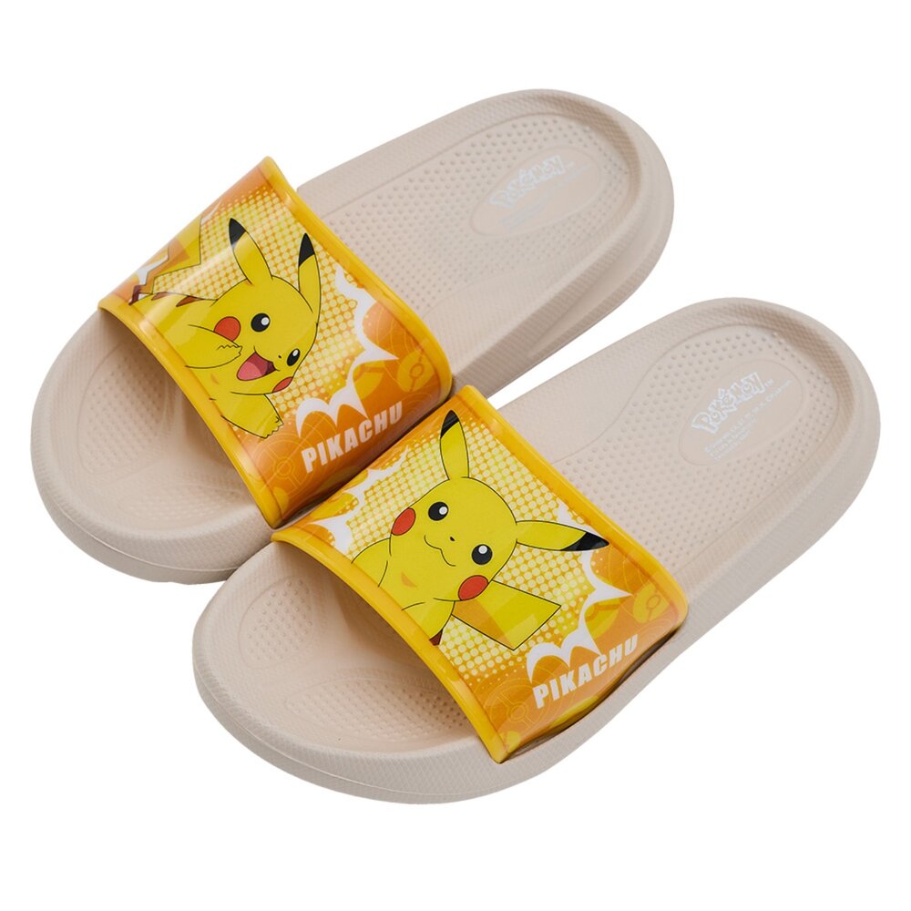 P26106-BE-Pokémon 寶可夢 皮卡丘 正版授權 臺灣製造 不對稱膠面印刷 造型防水拖鞋 P26106-BE