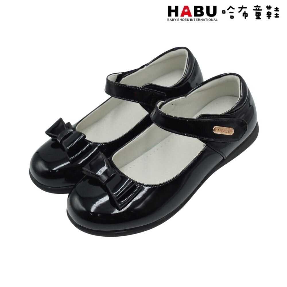 Q215-BK6-HABU 哈布童鞋 柔軟漆皮材質不咬腳 黏扣帶 學生皮鞋 瑪莉珍鞋 Q215-BK / Q215-BK6