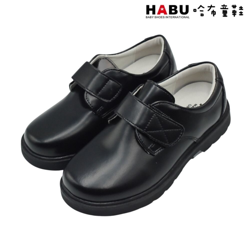Q63-BK5-HABU 哈布童鞋 簡約沉穩 黏扣帶 全真皮 學生皮鞋 百搭場合 Q63-BK / Q63-BK5