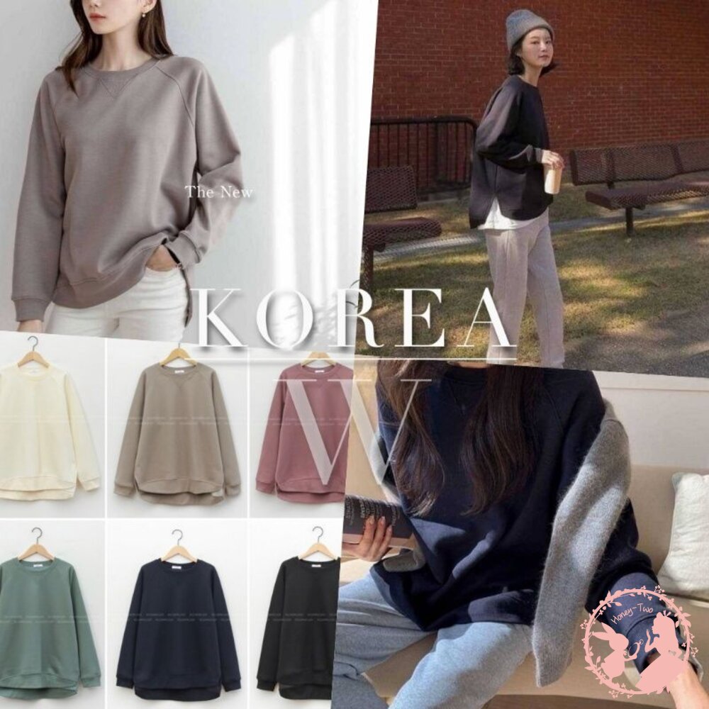 韓國 圓領素色刷毛側開岔衞衣 封面照片