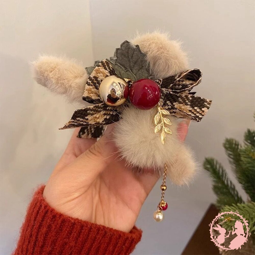 聖誕秋冬毛絨蝴蝶結抓夾-圖片-5