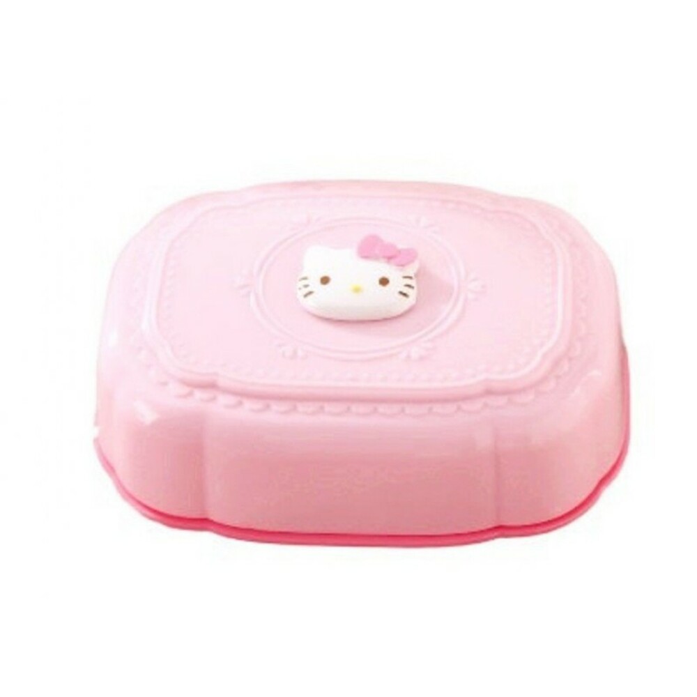 4573135576840-日本原裝  Hello Kitty 大臉粉色蝴蝶結附蓋肥皂盒防疫  三麗鷗 SANRIO 凱蒂貓  瀝水 浴室用品