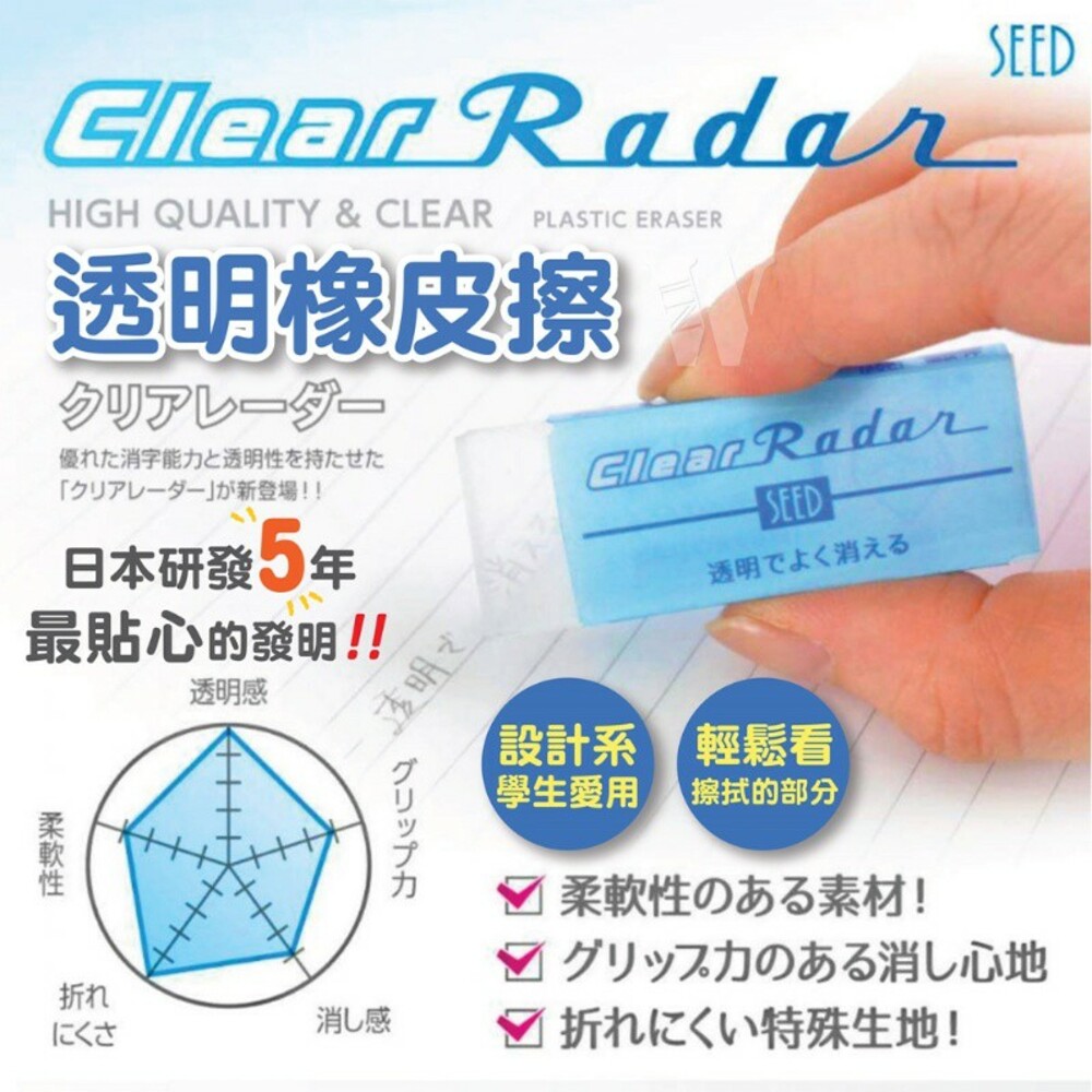 4906643013703-日本透明橡皮擦(小)日本製SEED 雷達 Clear Radar 透明橡皮擦 橡皮擦