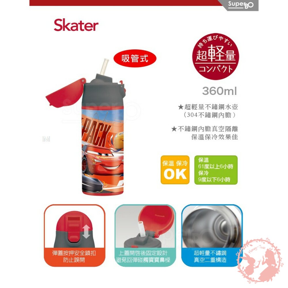 【公司貨】日本Skater 超輕量不鏽鋼吸管保溫保冷瓶-SDPC4P(閃電麥坤)-圖片-1