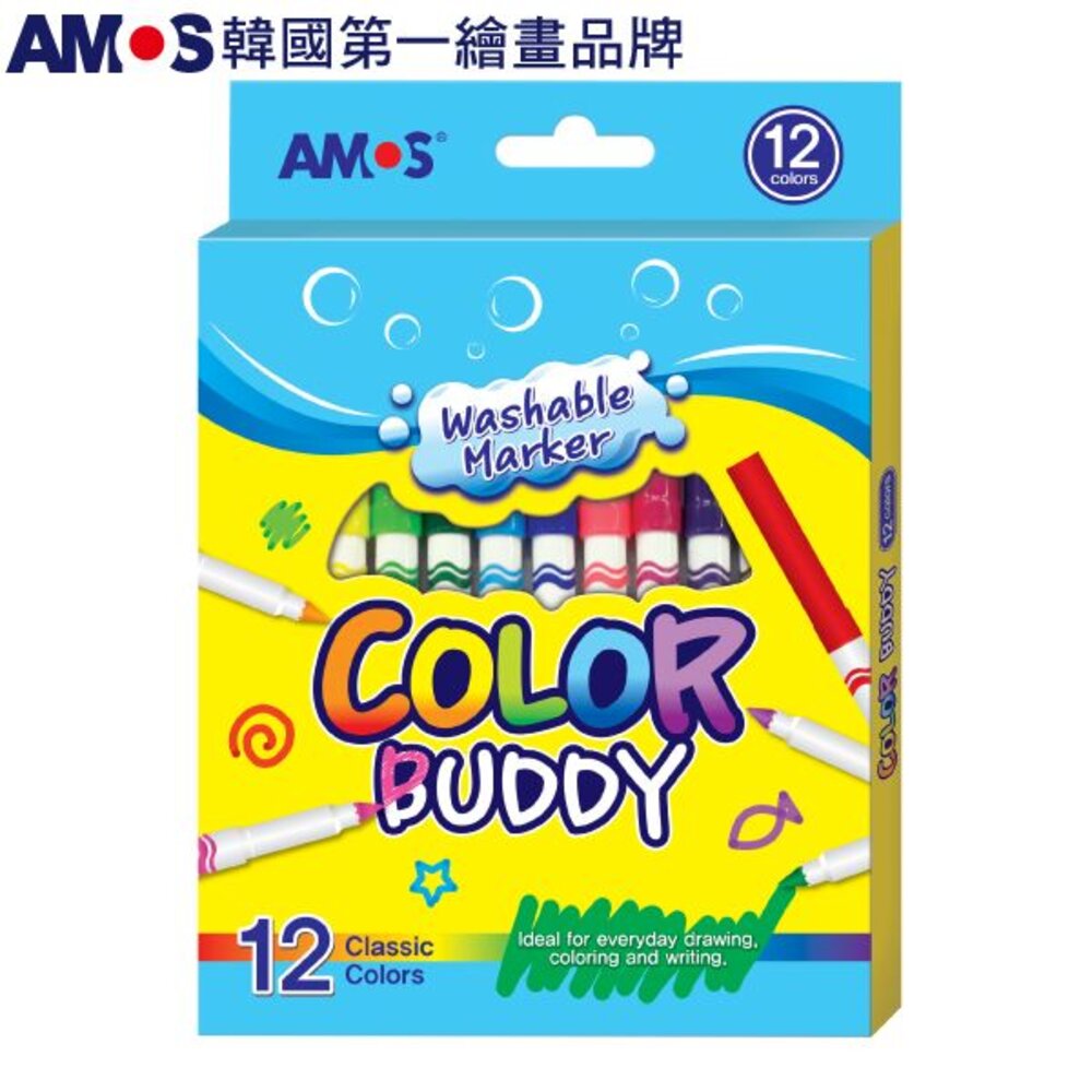 8802946504817-韓國AMOS 可水洗10色粗字 /12色細字水性彩色筆 美術用品 文具用品 學生用品 文具用品 畫畫 顏料 彩色筆 色筆
