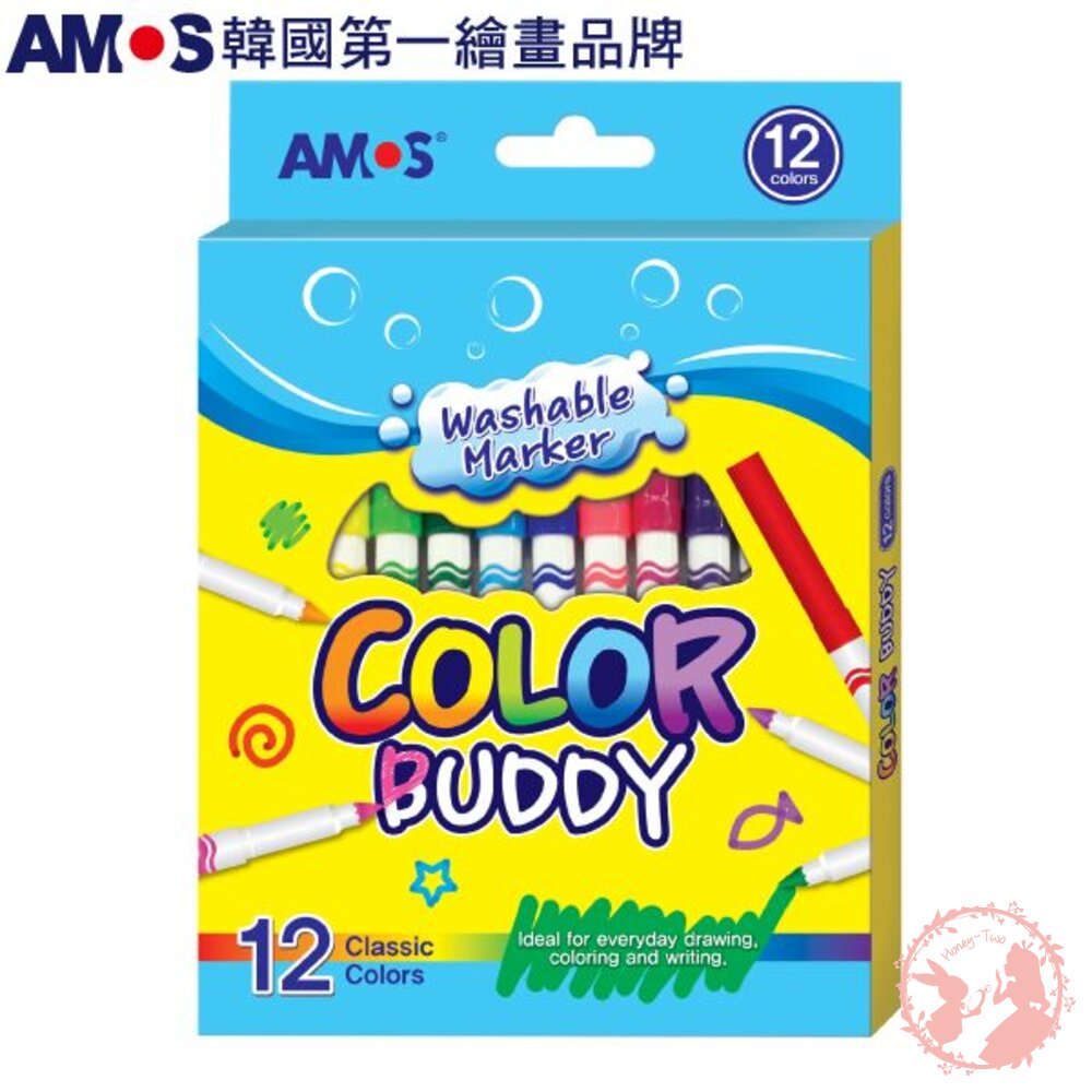 8802946504817-韓國AMOS 可水洗10色粗字 /12色細字水性彩色筆 美術用品 文具用品 學生用品 文具用品 畫畫 顏料 彩色筆 色筆