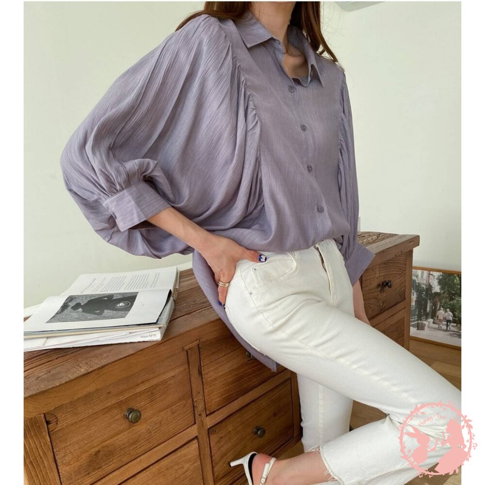 韓國新品 設計感修身燈籠袖襯衫-圖片-8