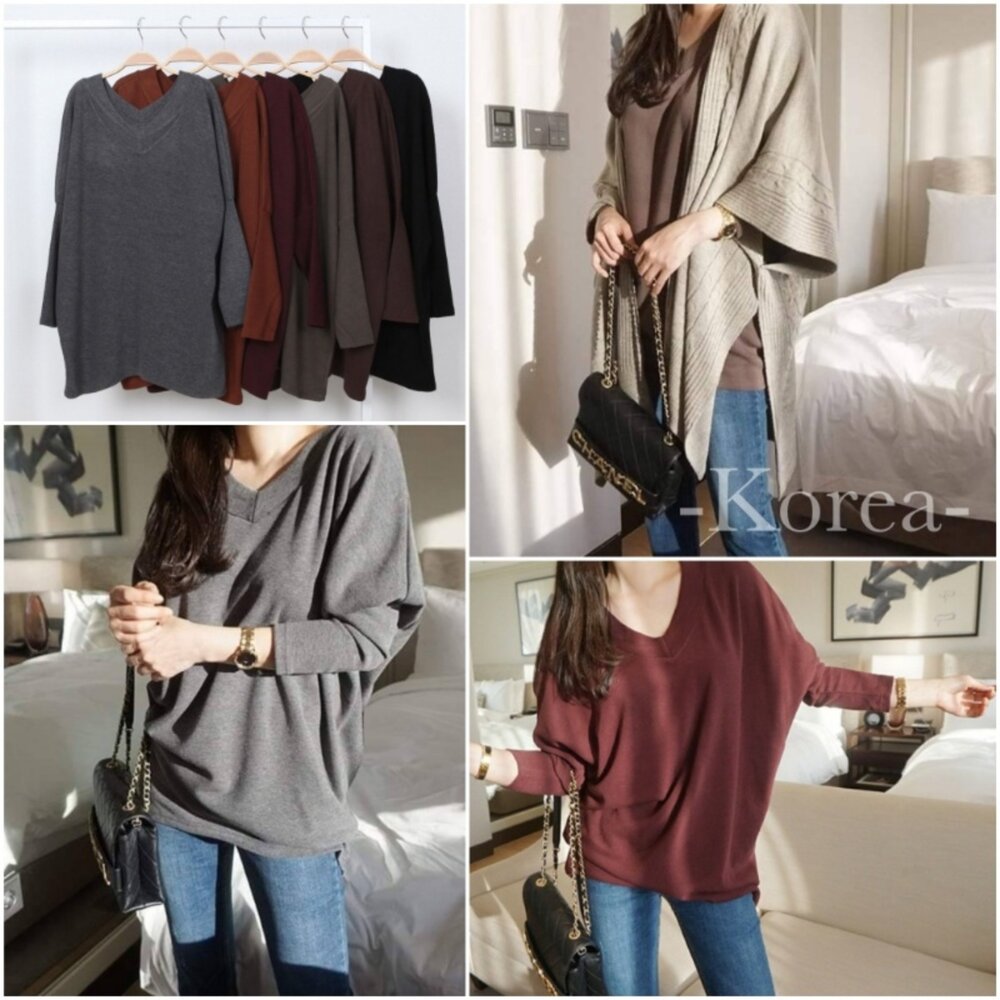 KK-0913202211550-韓國新品 V領長版落肩垂墜感衣