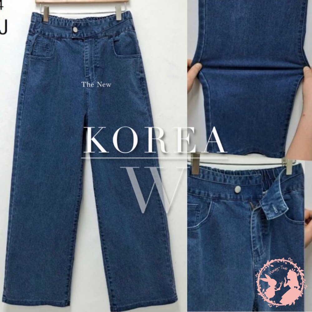 韓國新品舒適寬鬆牛仔闊腿褲