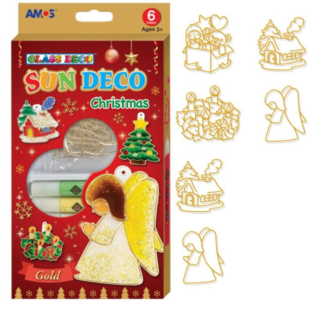 S1-000091-韓國AMOS 6色聖誕主題吊飾DIY玻璃彩繪膠/聖誕禮物首選 兒童手創 繪畫 創意