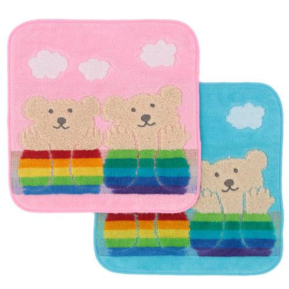 S1-000128-Rainbow Bear彩虹熊 日本製 100%純棉 小方巾
