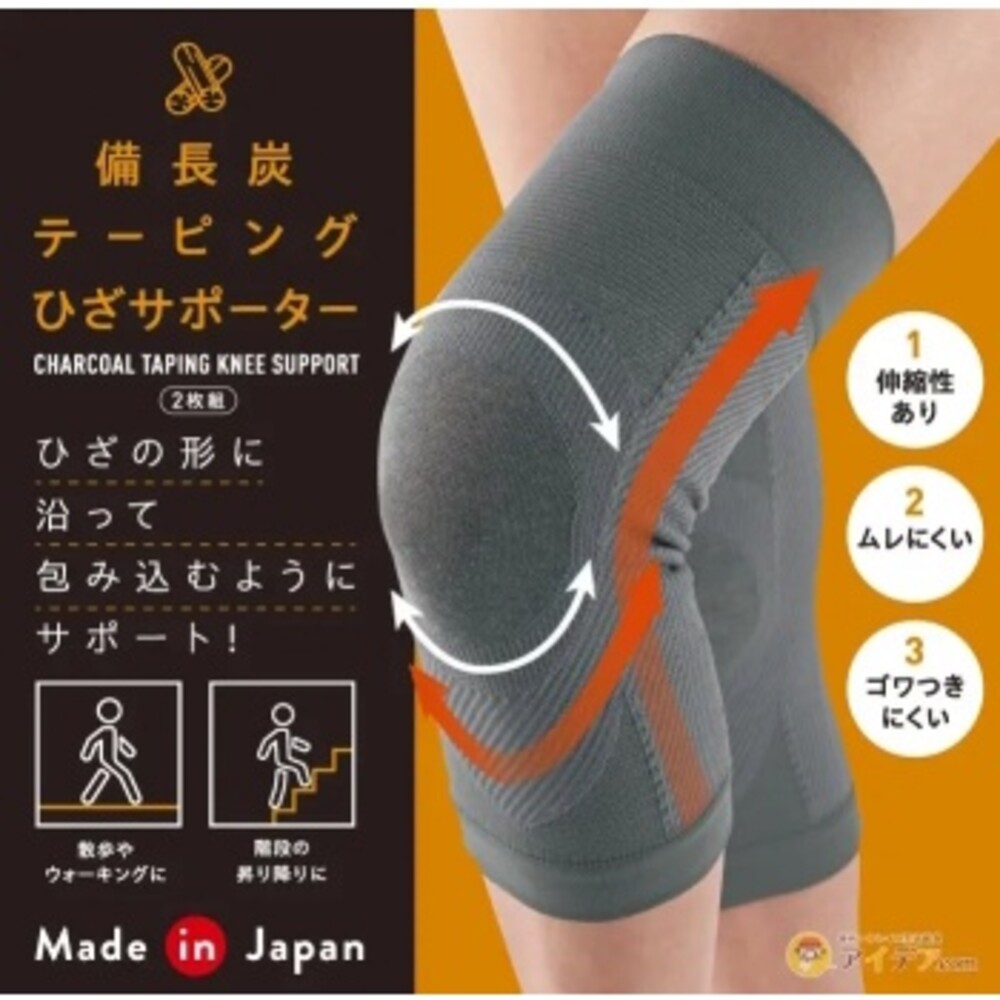 S1-000852-日本製 Cogit 備長炭 遠紅外線 保溫護膝 膝蓋疼痛 支撑套 防寒護膝套 2足入