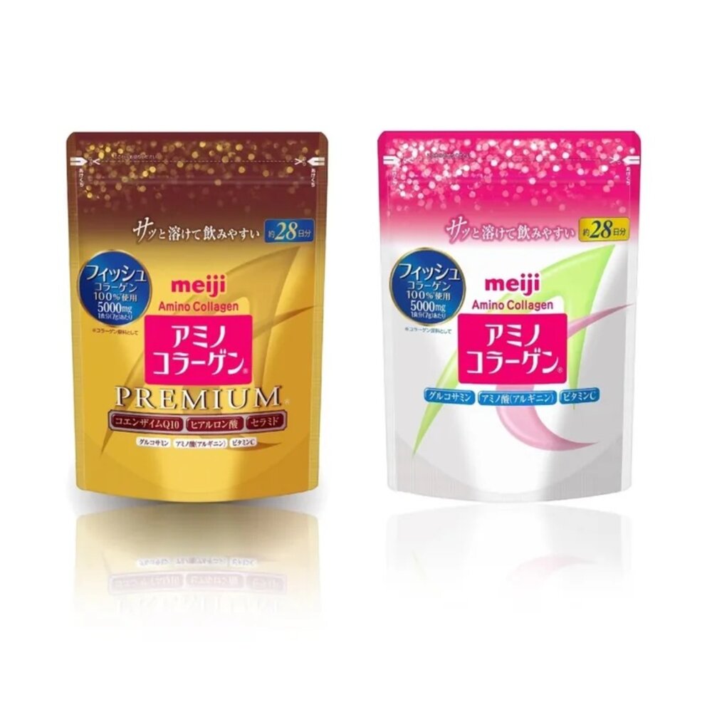 22549652495339-【484】天天出貨 免運 膠原蛋白粉 meiji 明治 璀璨金 金裝 粉色 一般版 28日份 196g 玻尿酸 Q10