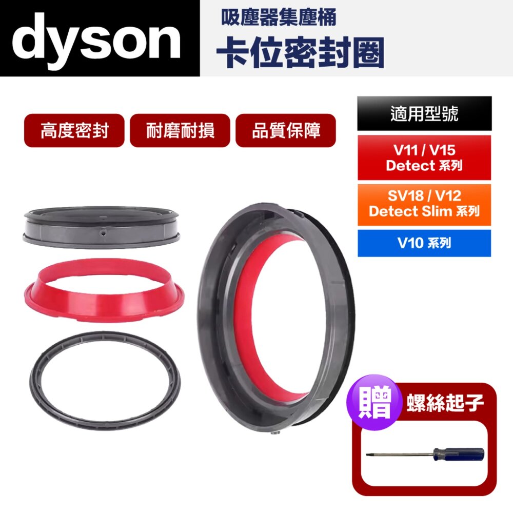 Dyson 贈螺絲起子 V10 V11 V12 V15 SV18 集塵桶密封圈卡位圈 墊圈 封面照片