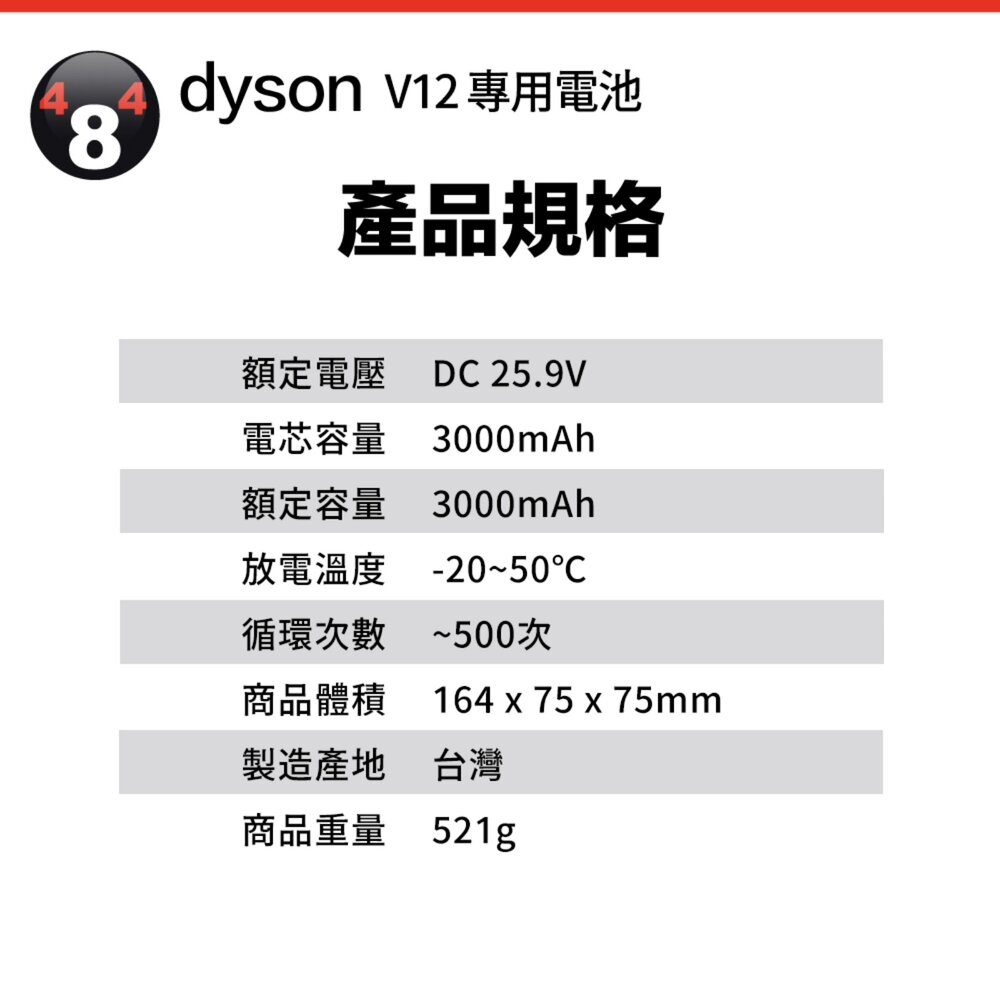 Dyson V12 3000mAh 台製副廠電池 高容量電池 BSMI認證 保固12個月-圖片-7