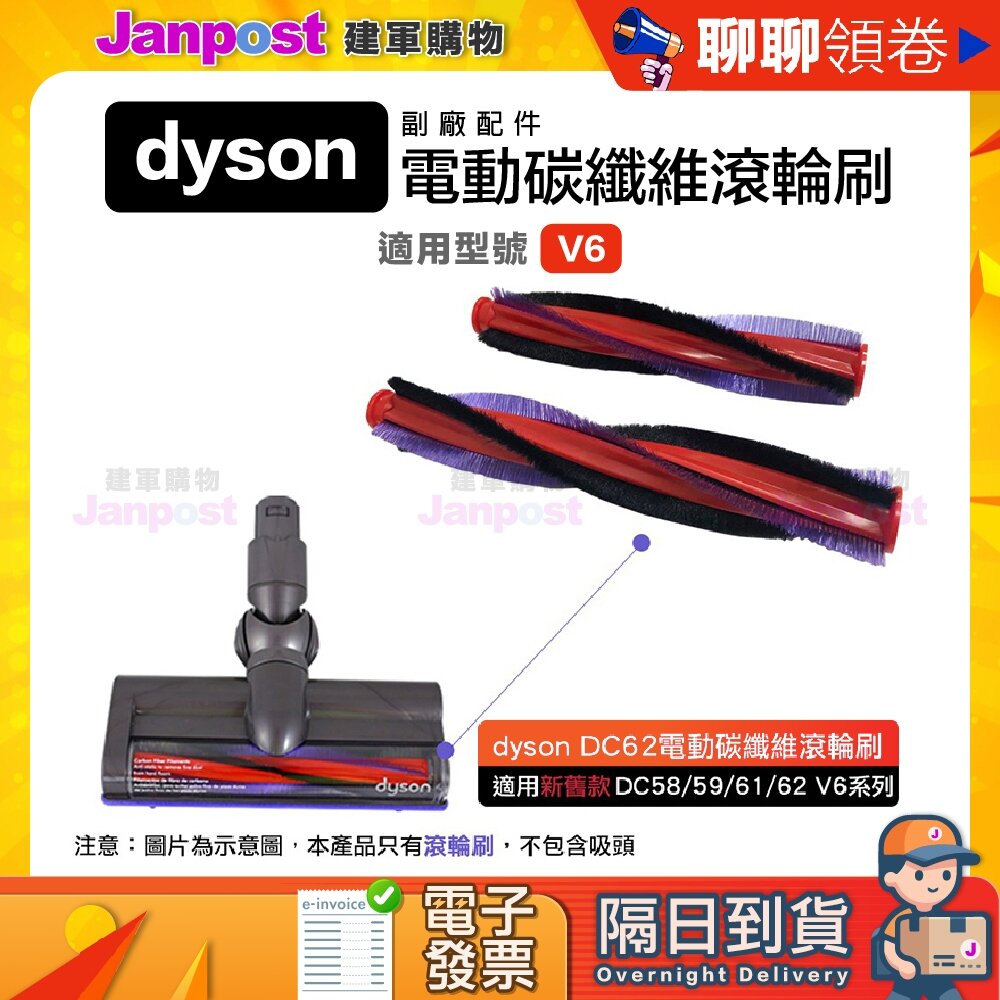 4450672520-10%蝦幣 Dyson 副廠 V6 DC62 DC59 DC58 電動碳纖維吸頭 滾刷 長短版 代開電子發票