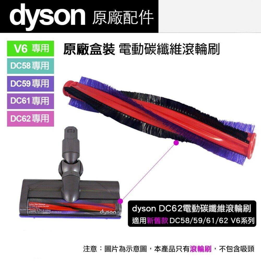 6212920898-Dyson 戴森 原廠 V6 DC62 DC59 DC58 電動碳纖維吸頭 滾刷