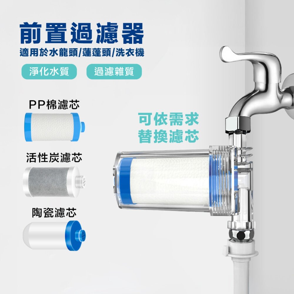 645084303579-水龍頭 過濾器 沐浴過濾器 洗衣機淨水器 前置過濾器 PP棉濾心 濾芯 除氯過濾器 淨水器