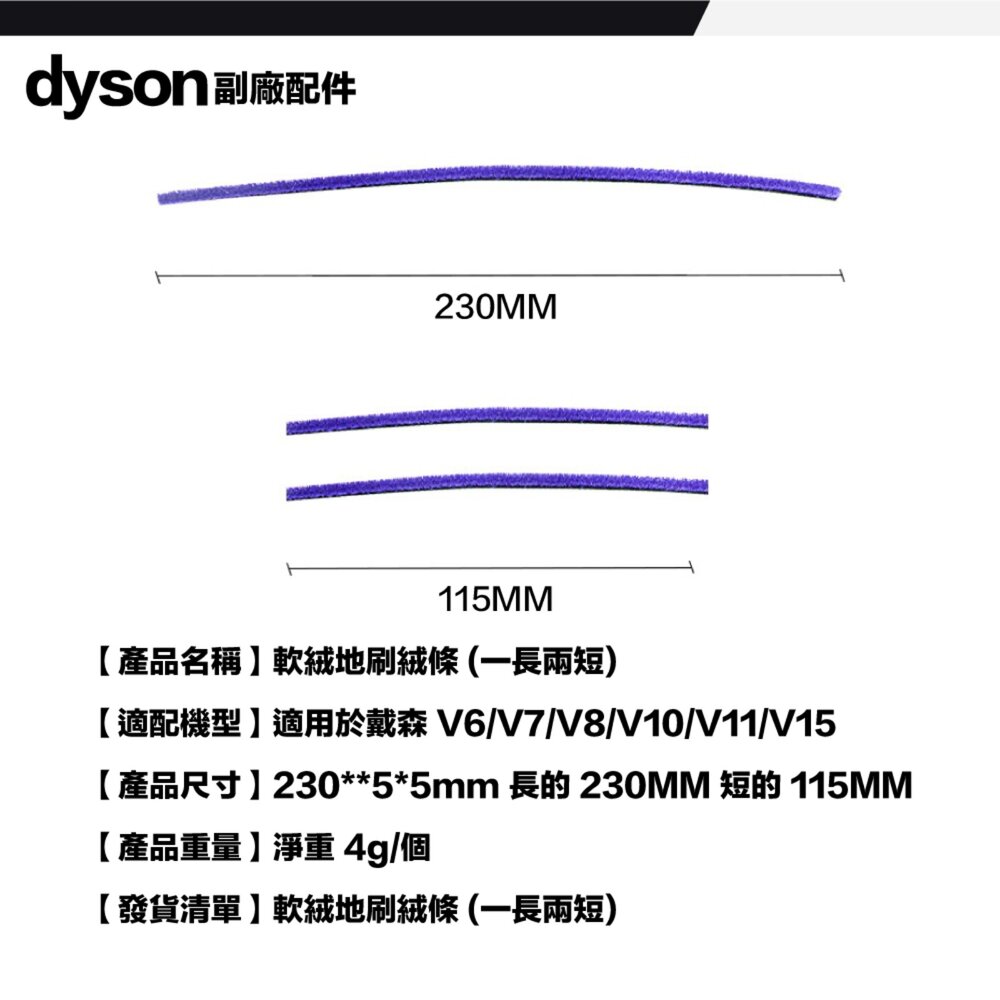 Dyson 戴森 副廠 配件 V6 V7 V8 V10 V11 V15 軟絨 絨毛條 滾輪-圖片-2