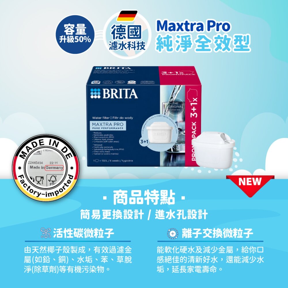 【BRITA】MAXTRA PRO濾芯-純淨全效型4入組(德國製/平行輸入)-圖片-1