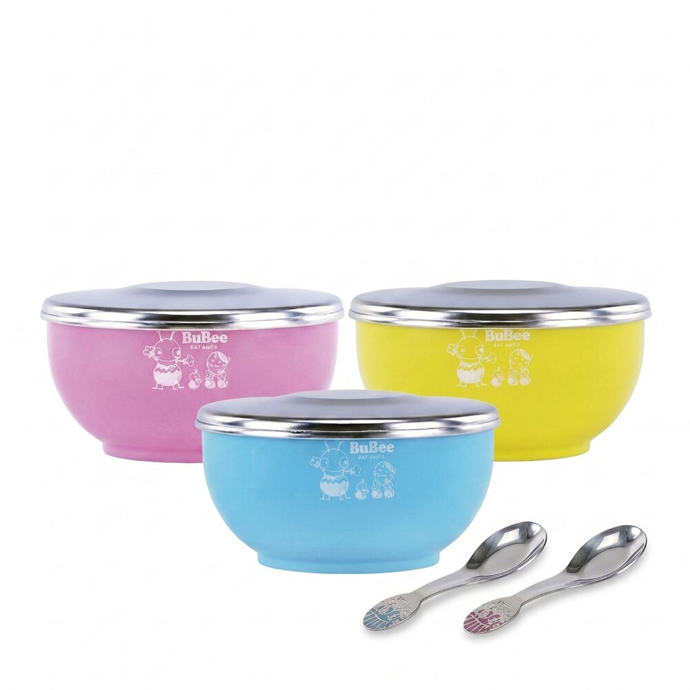 0104018-香醇不銹鋼雙層隔熱碗：Y-205SS  兒童碗附不銹鋼蓋 不滲水 專利防滑碗 台灣製造  幼稚園三色碗