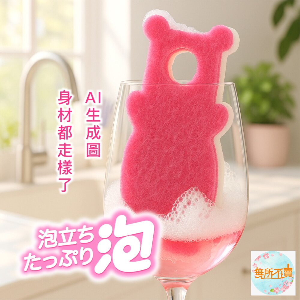 妙潔 三層細緻海綿菜瓜布-萌呆熊造型(2片裝細緻餐具適用/顏色隨機)-圖片-2