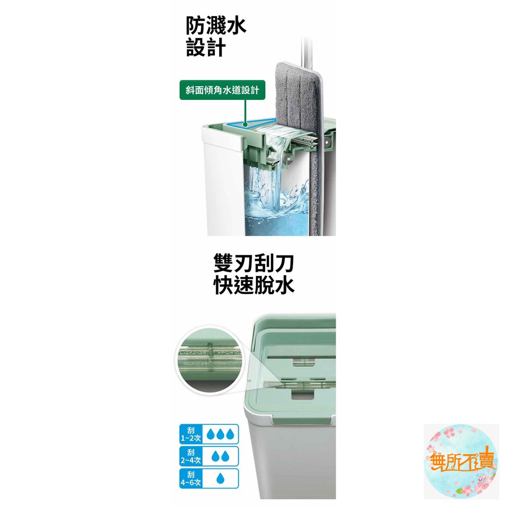 3M 百利輕巧型免手洗平板拖把刮水桶(莫蘭迪綠)HFB002-圖片-6