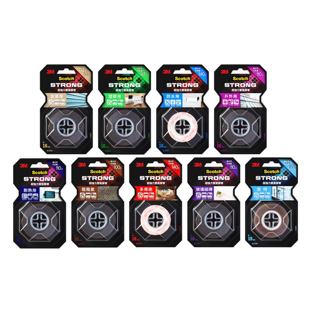 3M-VHBN12-3M 超強力雙面膠帶：金屬/塑膠/凹凸面/玻璃磁磚/多用途/耐熱/防水/戶外(12mm*1.5m)(18MMx1.5M)