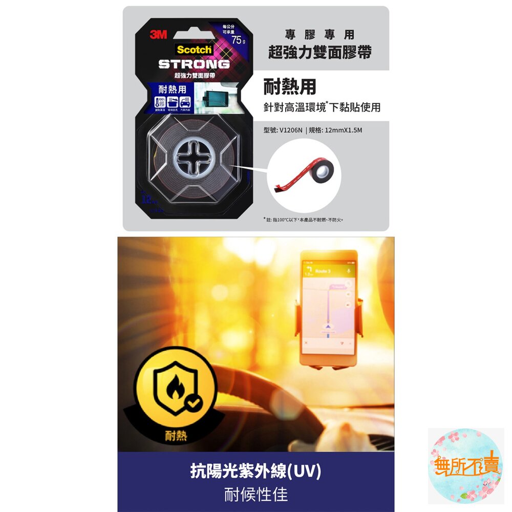 3M 超強力雙面膠帶:金屬/塑膠/凹凸面/玻璃磁磚/多用途/耐熱/防水/戶外(12mm*1.5m)(18MMx1.5M)-圖片-7
