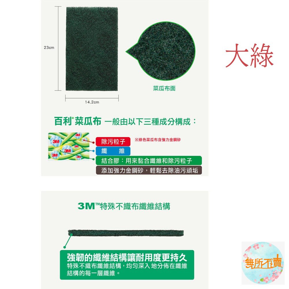 《裸裝特惠賣場》3M 百利抗菌爐具專用強效菜瓜布:小綠5片裝、大綠3片裝、小綠3片裝(特厚版)裸裝!-圖片-7