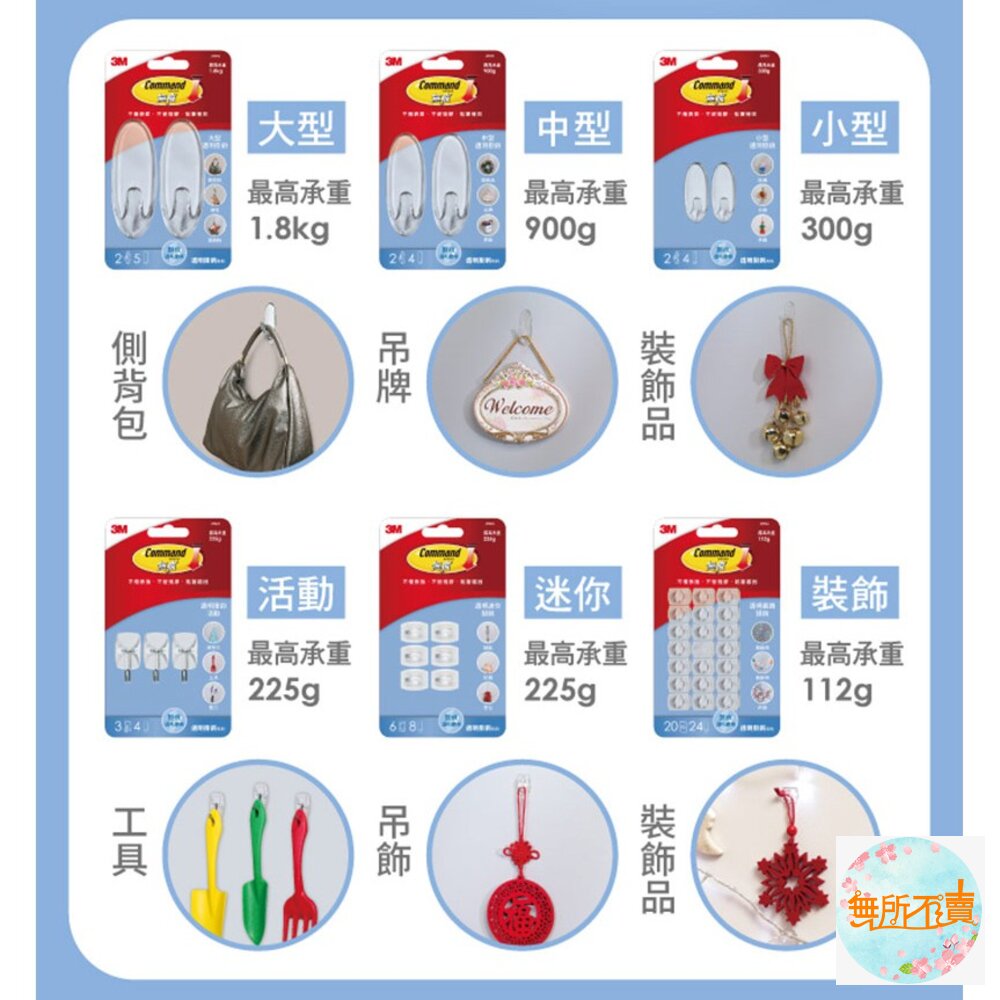 3M無痕透明掛鉤系列:大型37093/中型37091/小型37092/ 活動37067/ 裝飾37026/迷你37006-圖片-3