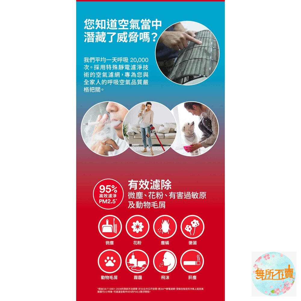 3M 靜電空氣濾網/冷氣濾網4片裝:綠 濾塵/紅 濾敏原/紫 病毒過濾(適用空調/清淨機/除濕機)-圖片-3