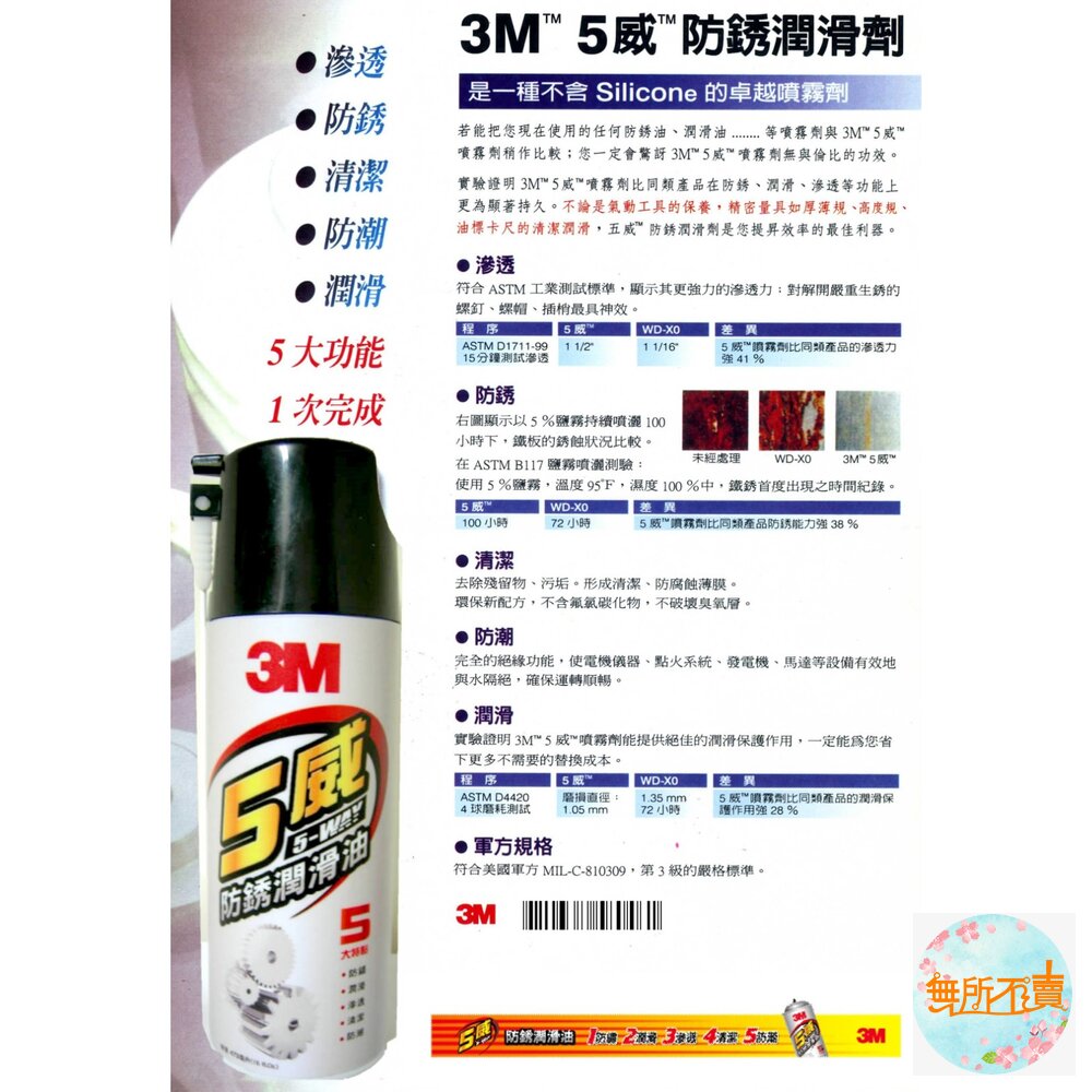 3M 五威多用途防鏽潤滑油/ 防鏽潤滑劑 /車用潤滑油 (473ml)取代WD40 潤滑 防鏽 保養 5威防鏽油-圖片-1