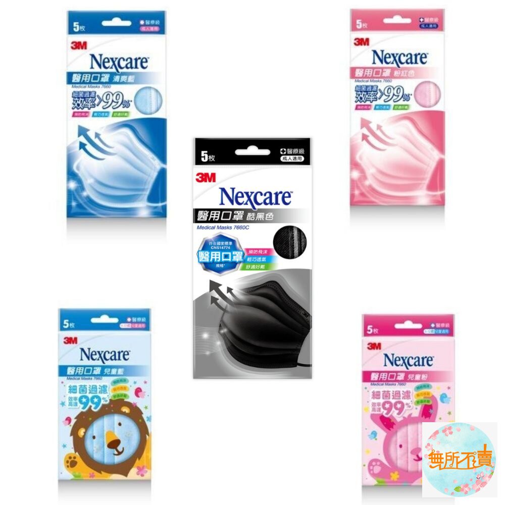 3MNexcare台灣製造醫用口罩成人/兒童盒裝(5枚X10包/盒)小包裝好用!