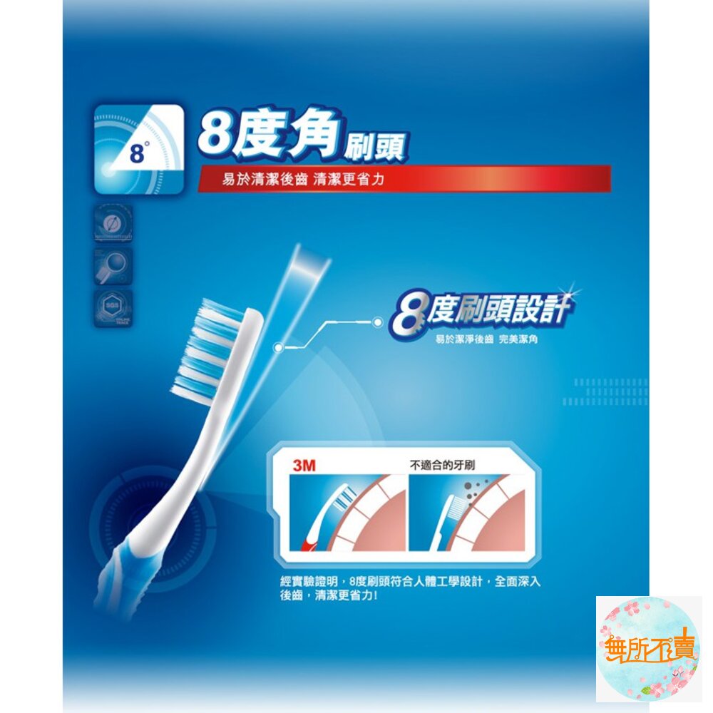 3M 8度角潔效抗菌牙刷1入(顏色隨機出貨):小刷頭/標準-圖片-4